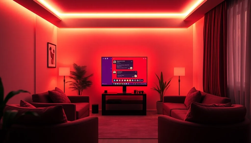 Porn chat room setting with an inviting atmosphere and vibrant interface.